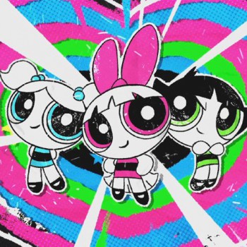 Blossom  Bubbles และ Buttercup จากกองถ่ายของซีรีส์ Powerpuff